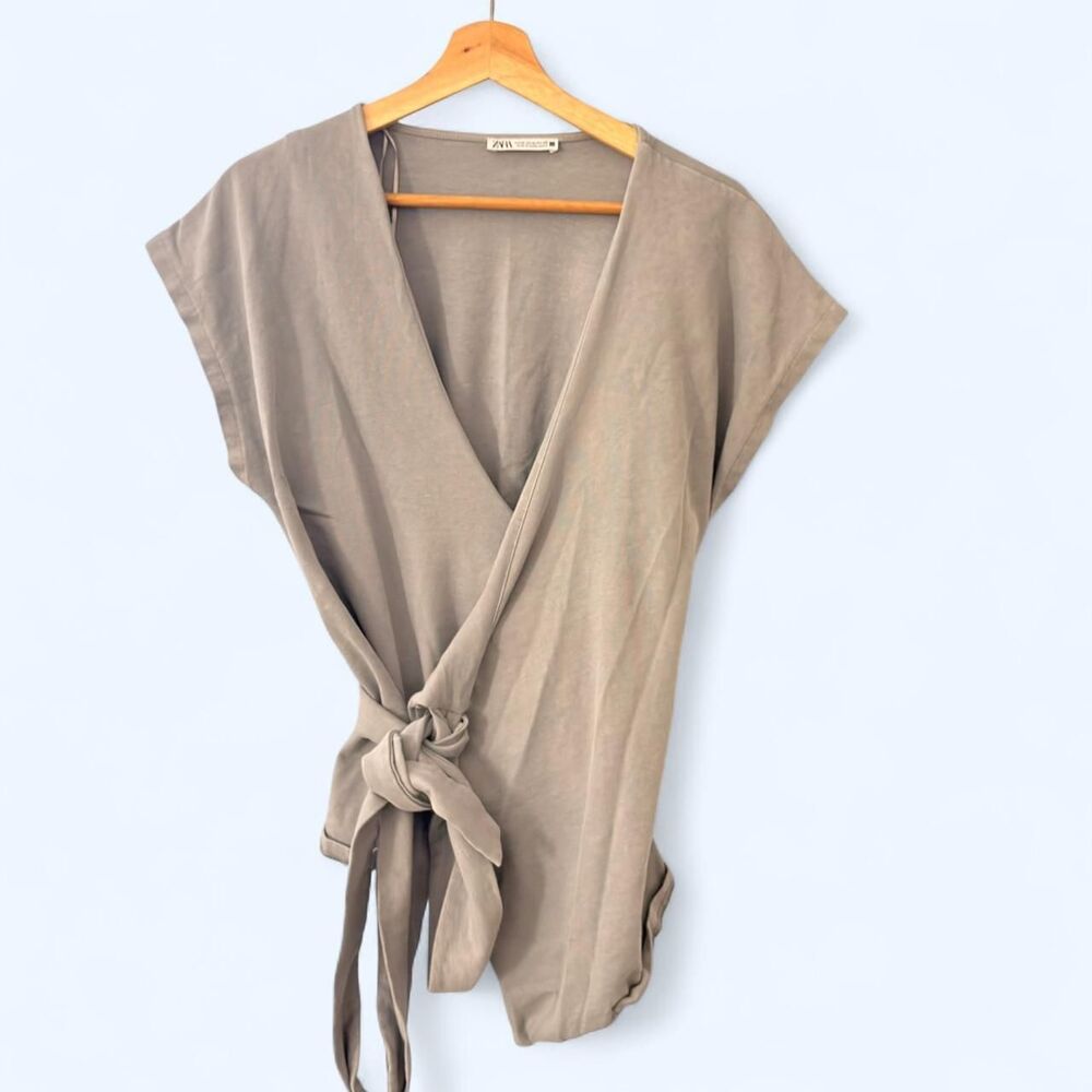 Zara Women's Grey Blue Wrap Top M Blouse